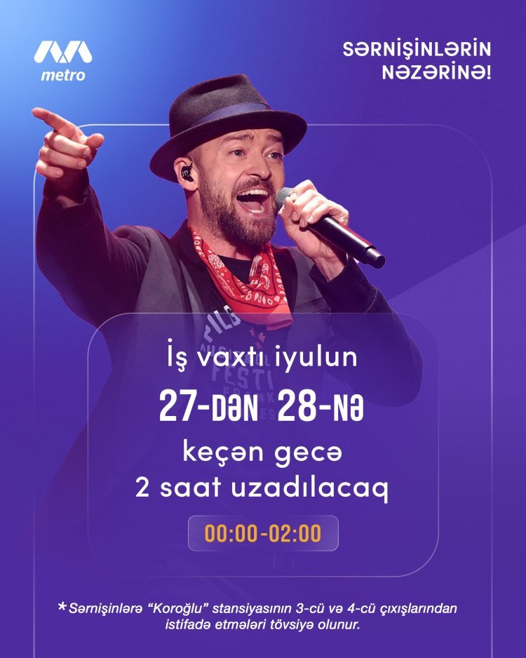 İlin ən irimiqyaslı musiqi gecəsində qatarların hərəkət vaxtı uzadılacaq