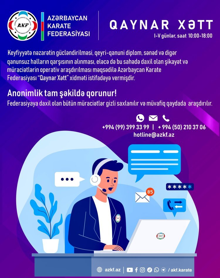 Azərbaycan Karate Federasiyasında "Qaynar Xətt" fəaliyyətə başlayıb