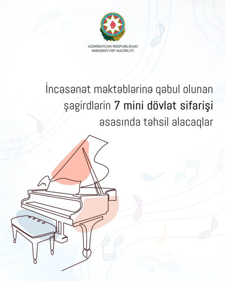İncəsənət məktəblərinə qəbul olunan şagirdlərin 7 mini  dövlət sifarişi əsasında təhsil alacaqlar.